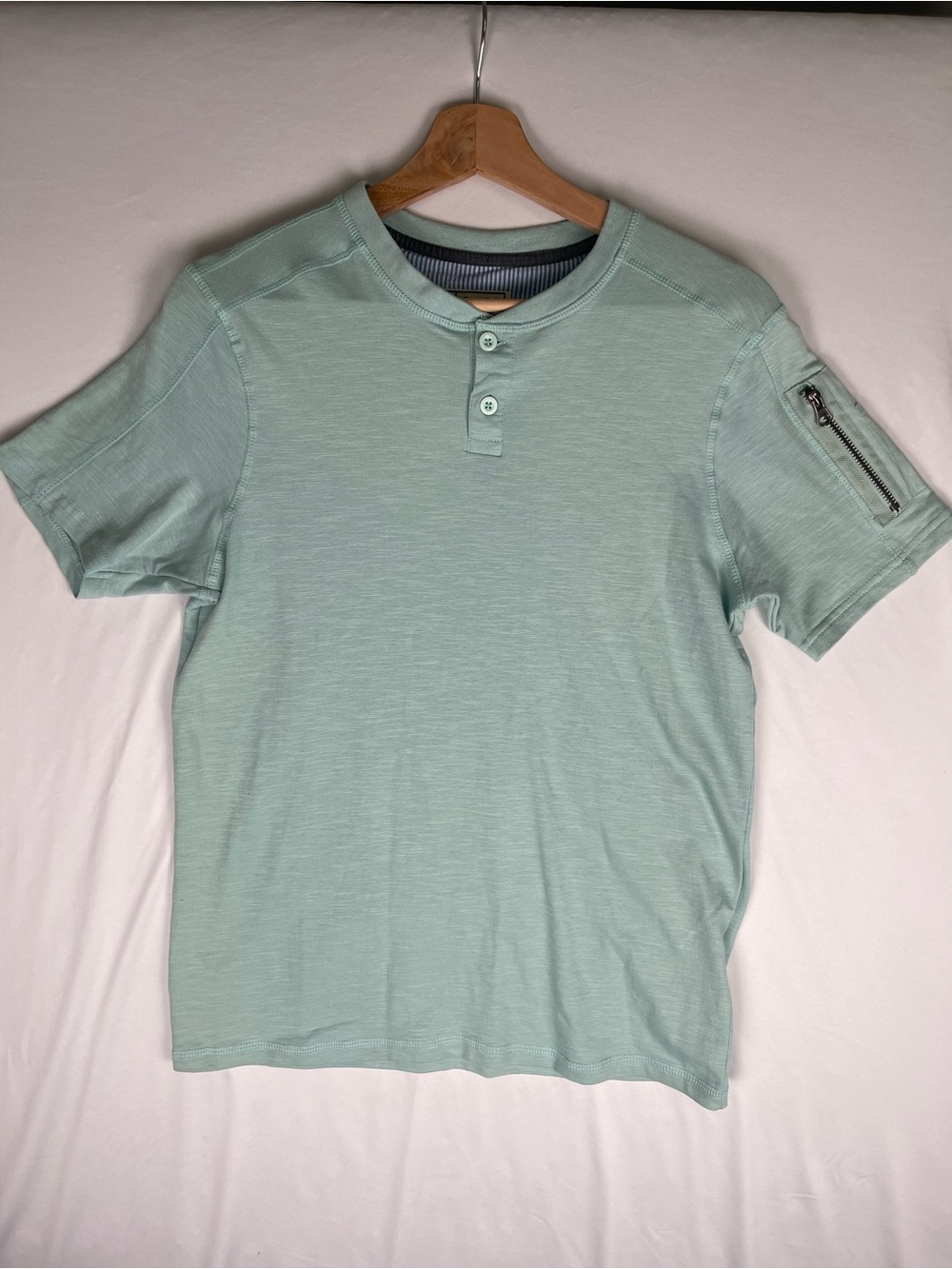 Alexander Julian Mint Green Short Sleeve Henley with Sleeve Zipper Pocket